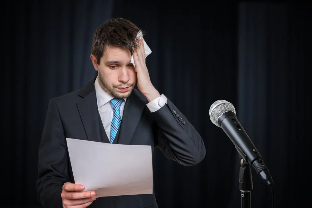 Man with fear of public speaking 